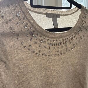 *Cashmere & Diamonds*Dylan Gray Cashmere Light Grey Embellished Women's Sweater